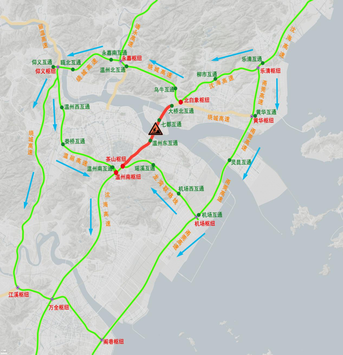 △往福建方向过境车辆绕行图