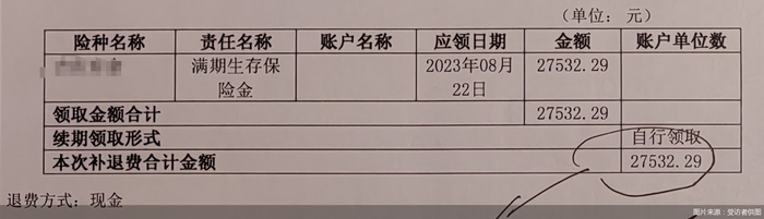 图说：林洁领取的保险分红