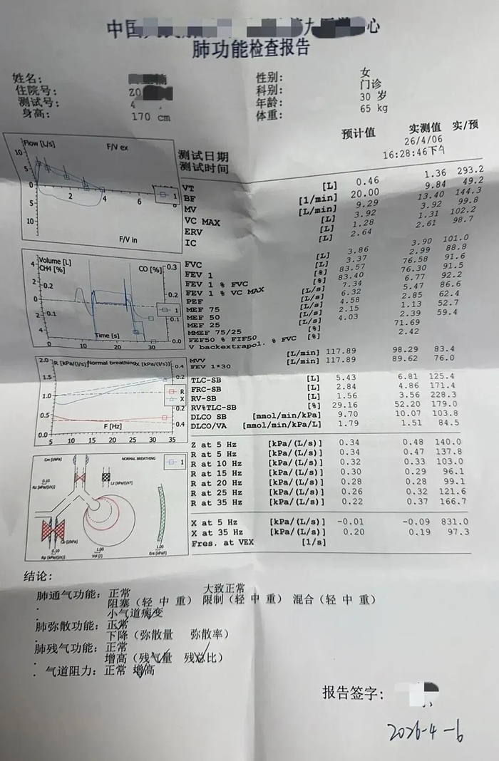 △张女士做的肺功能测试图片