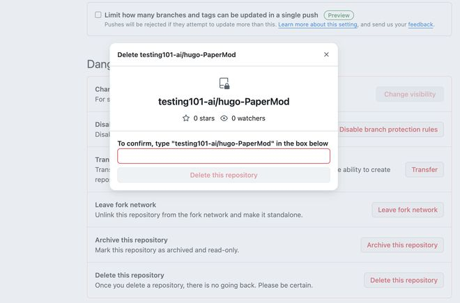 ▲例如删除 GitHub 仓库时，需要手动输入仓库名字以确认是否删除