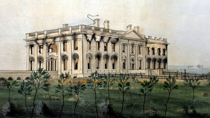 画作：被焚后的白宫 资料图。