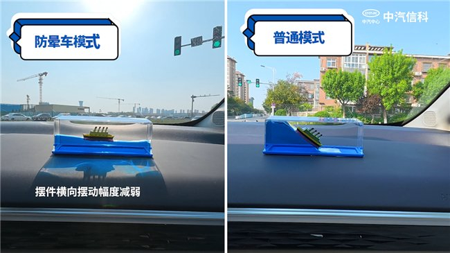 图:防晕车模式下测试摆件横向摆动幅度减弱