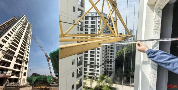 ▲塔吊的起重臂几乎贴上旁边已经建好的高层建筑。