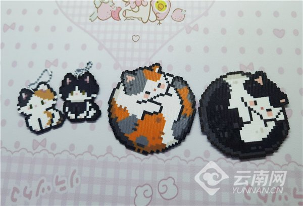 拼豆爱好者以自家小猫为原型创制的拼豆作品 供图
