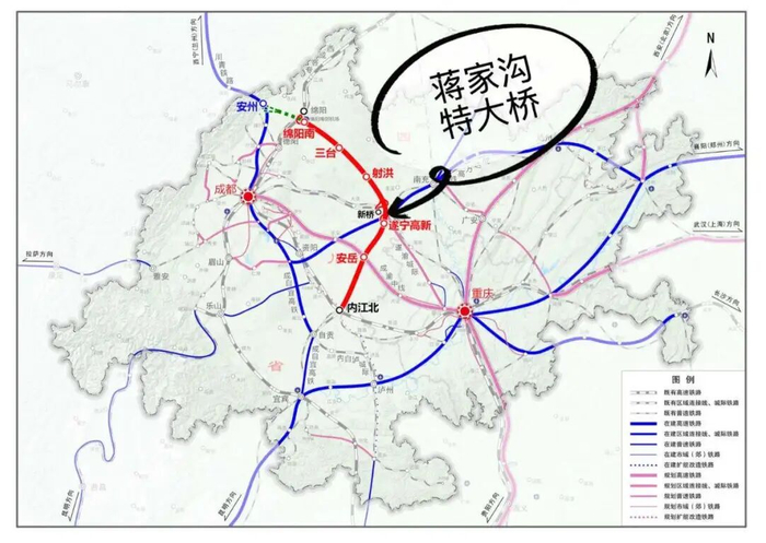 新建绵阳至遂宁至内江至资阳铁路示意图