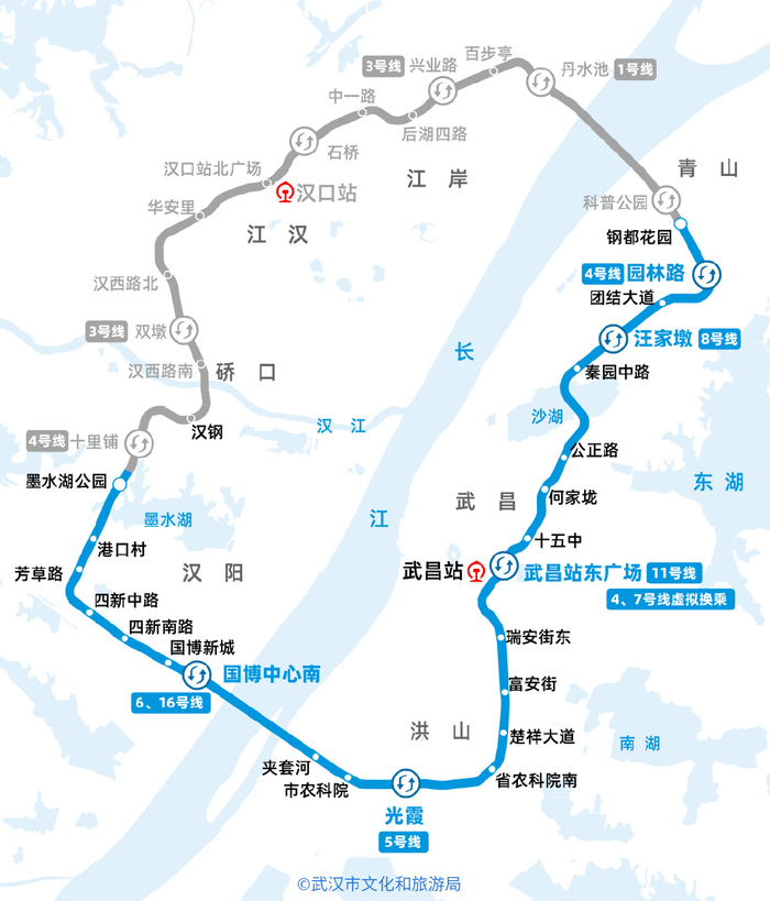 武汉地铁12号线一期地图（二期以实际情况为准），图源：武汉市文化和旅游局