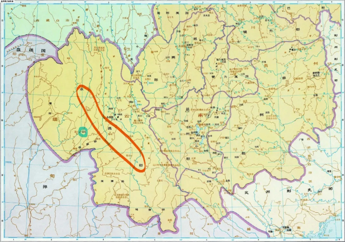 东汉时期的永昌郡及哀牢所在。 图源：谭其骧《中国历史地图集》
