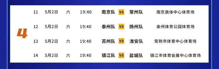 图为“苏超”联赛“五一”期间赛程。图片来源：“苏超”官方微信公众号