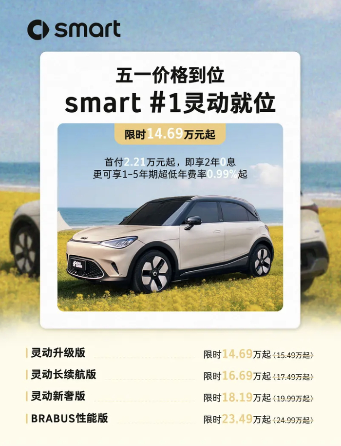 smart 公布 2026 年 5 月购车权益,精灵#1 限时价 14.69 万元起|smart精灵1号|smart精灵3号|smart精灵5 ...