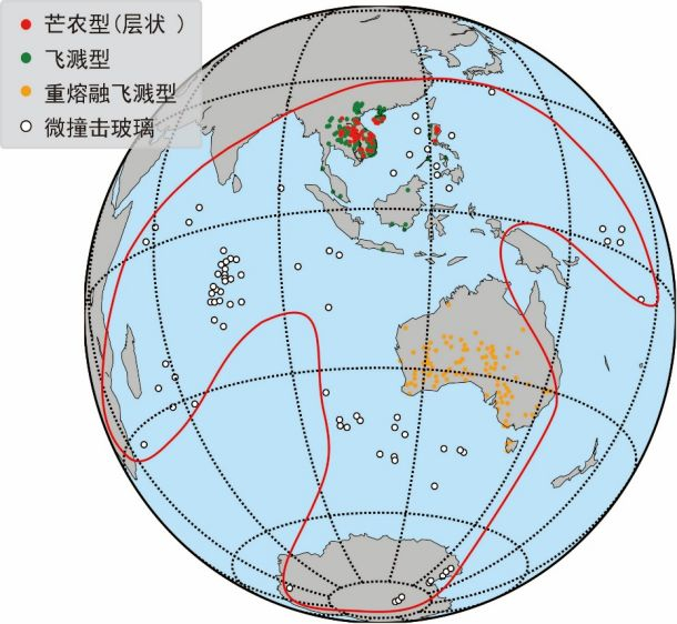 澳亚散布区内不同类型撞击玻璃的空间分布丨潘卿供图