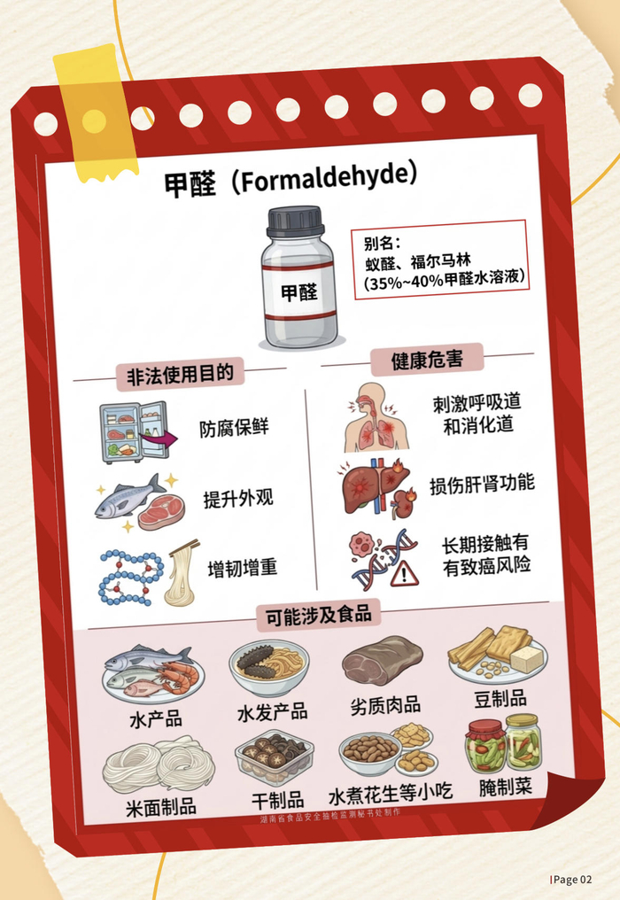 甲醛的危害以及可能涉及的食品。