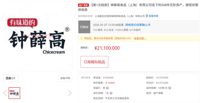 拍卖截图。