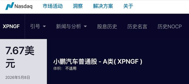 ▲小鹏集团A类普通股股价（数据源自纳斯达克）