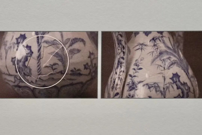 保留破碎残片粘接痕迹，对有依据的缺失纹饰进行补绘的同时，在补缺、绘画和仿釉三个方面进行降阶、降调处理。