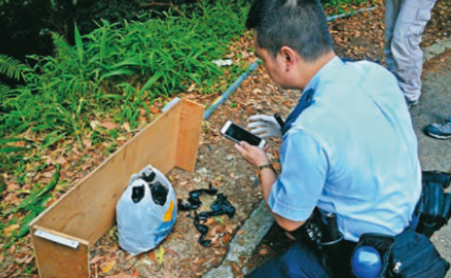 警方在山上找到怀疑是绑匪留下的胶袋。