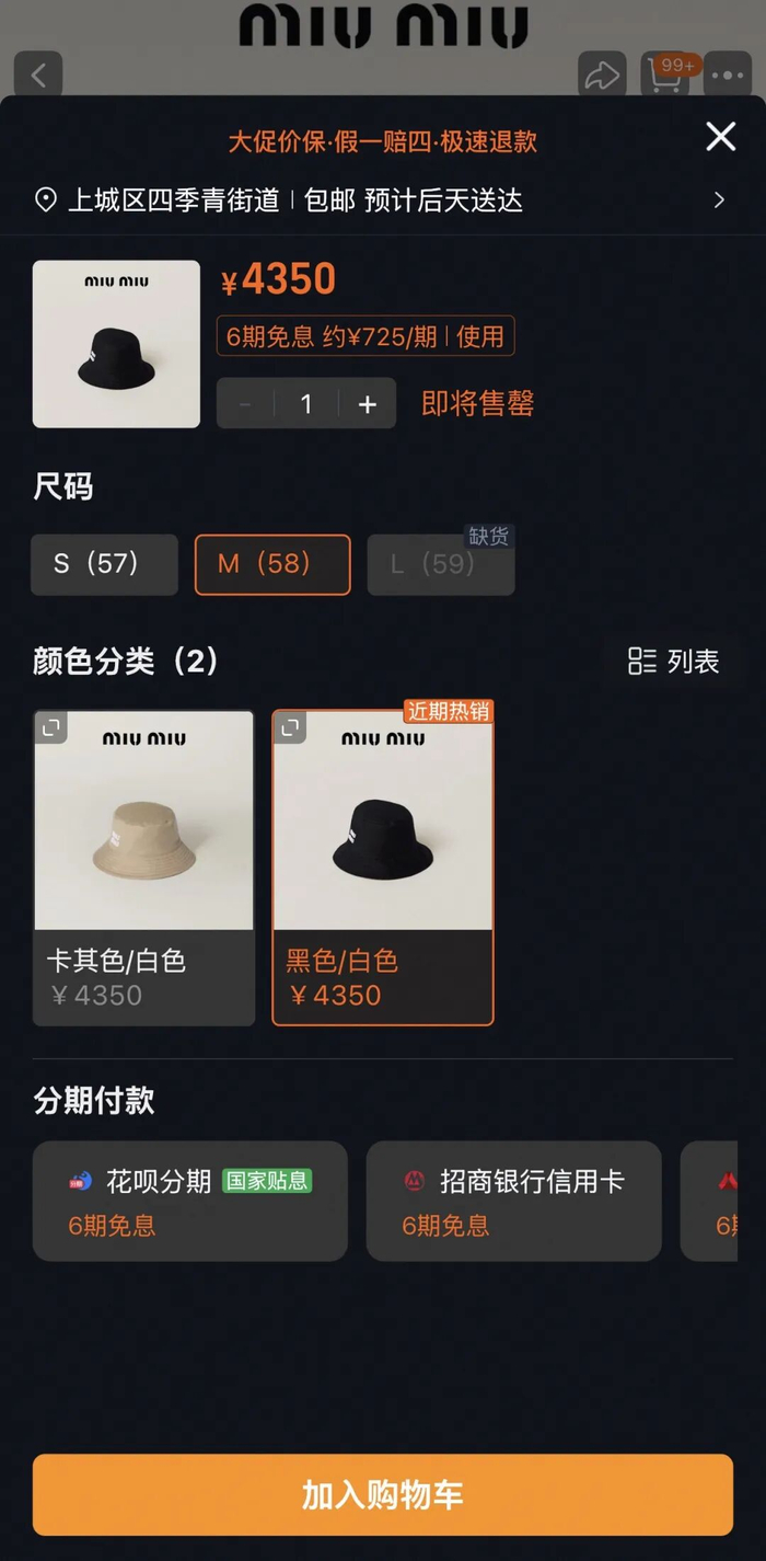 MIUMIU官方旗舰店下单恢复正常