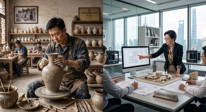 “河南人和上海人在工作”文生图｜图源Gemini