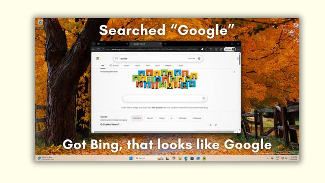 微软 Bing 仿 Google 页面示意图，以上图源：Windows Latest