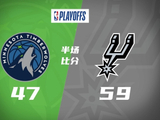 天王山马刺半场59-47领先森林狼 文班21分11板2帽 爱德华兹8分