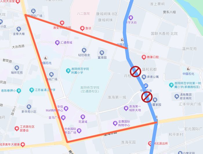 （11路临时绕行走向示意图）
