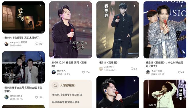 杨宗纬翻唱歌曲《我想要》（图源：小红书）