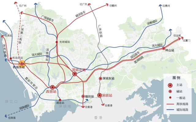 深圳机场区域轨道交通规划图。
