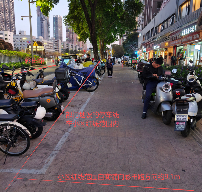 划线位置与小区红线范围示意图。