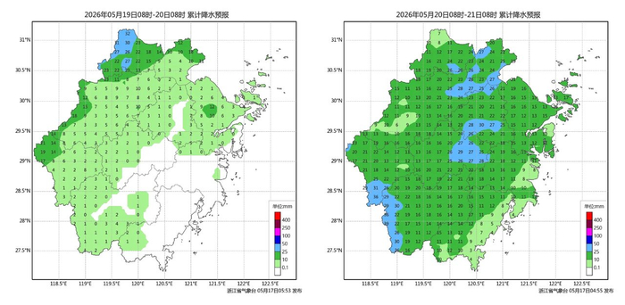 降水预测。图源：浙江天气