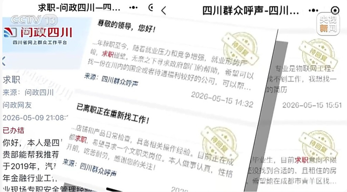 ▲最近，部分网友在“问政四川”等政务平台上发简历求职。图/央视新闻
