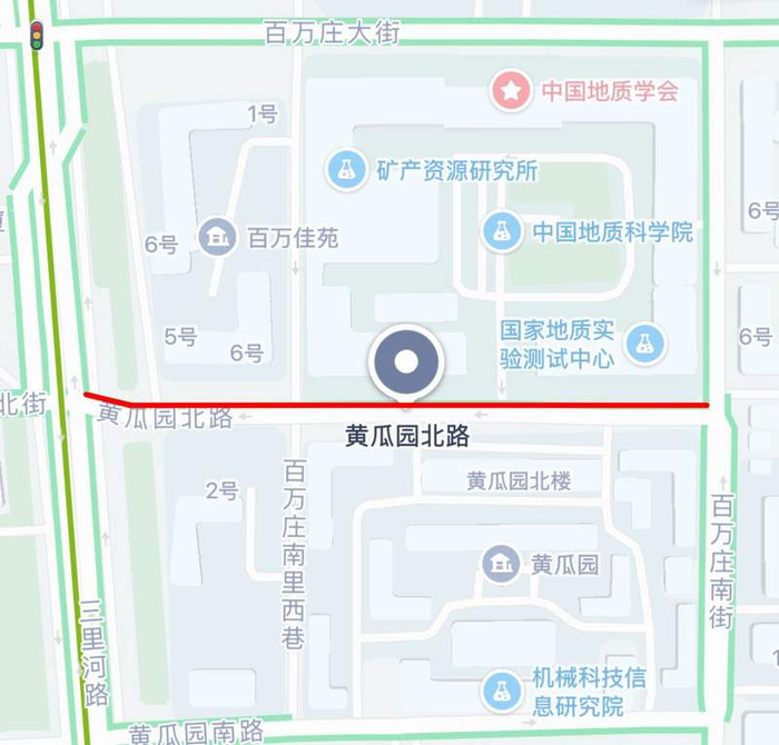 黄瓜园北路位于西二环外，东至百万庄南街，西至三里河路。地图截图