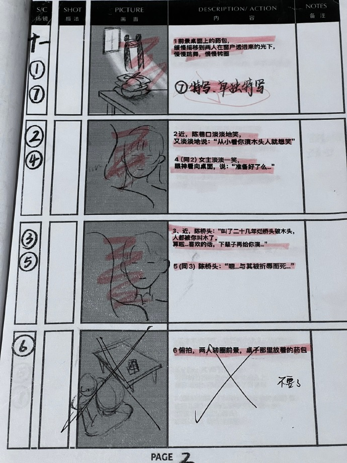 导演张问初在社交媒体公布了部分分镜