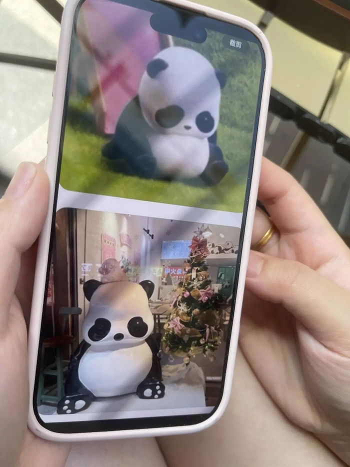 杨女士的手机中存着对比图，上图是起诉她的公司的商品，下图是她网购的熊猫摆件