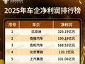 运营商财经网正式发布“2025年净利润排行榜” 包含几十家知名车企