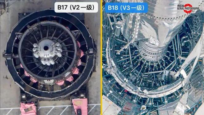 V2星舰和V3星舰尾段内部对比图 | RGV航拍
