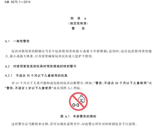 ▲玩具安全标准对于年龄警告的规定