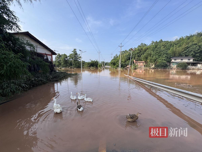 　乡道低洼处被洪水漫过