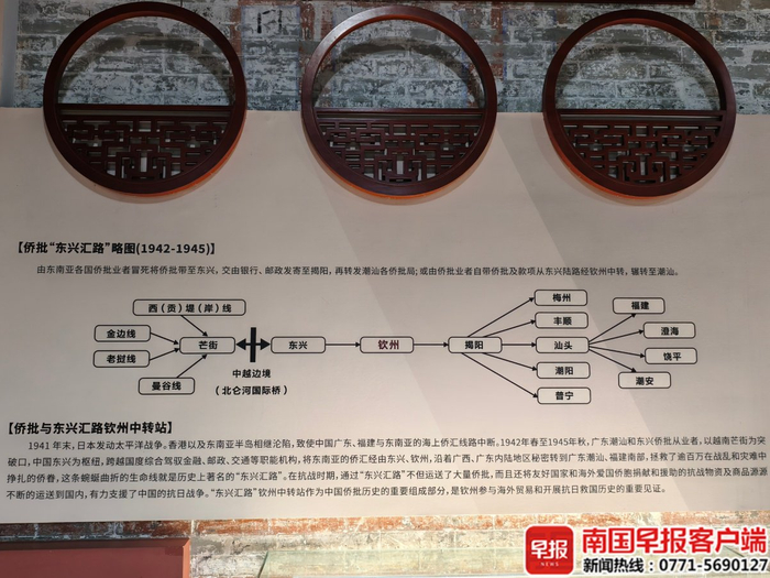 钦州市广州会馆的侨批博物馆展示的“东兴汇路”路线图。南国早报全媒体记者 李思叡摄