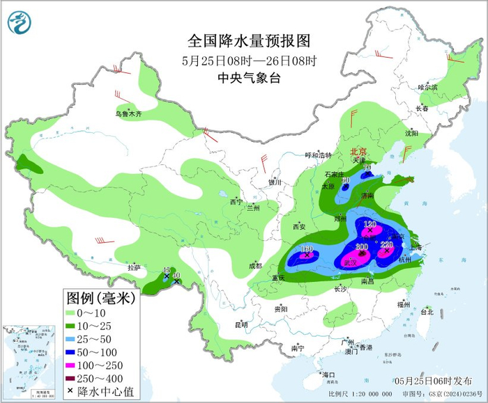 图3 全国降水量预报图（5月25日08时-26日08时）