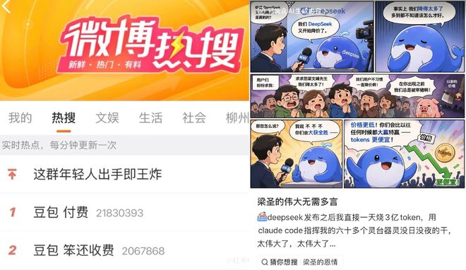 ▲围绕大模型涨价的微博热搜（左）与小红书热帖（右）