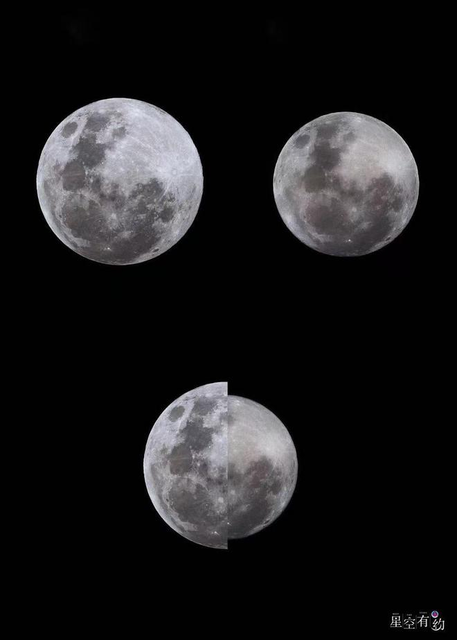 　　这是2019年拍摄的年度最大满月（左）与年度最小满月。（袁凤芳 摄）