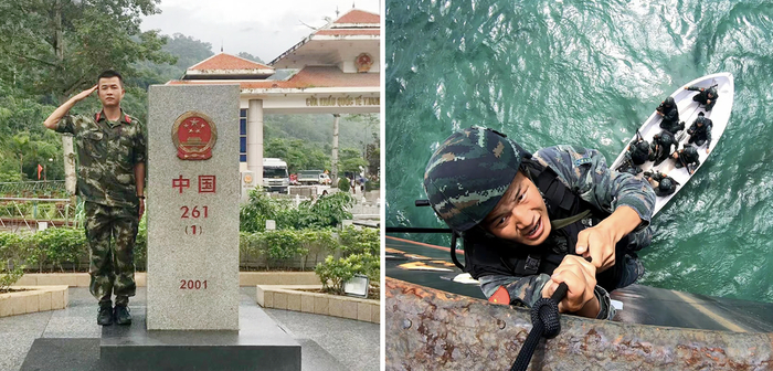 范慧康（左）与曾服役于武警海警总队的弟弟范慧超。新华社发