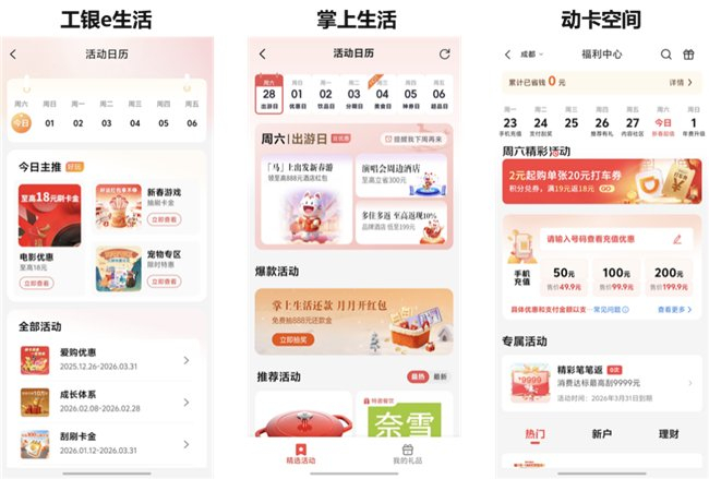 图 8 工银e生活、掌上生活及动卡空间以活动日历将营销宣传从单向推送转变为用户主动规划