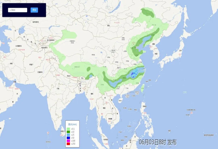 　　6月3日50毫米以上降雨影响范围内尾矿库
