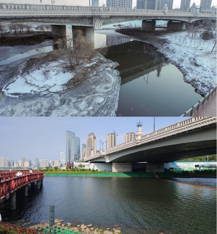 何家沟入江口处治理前后对比