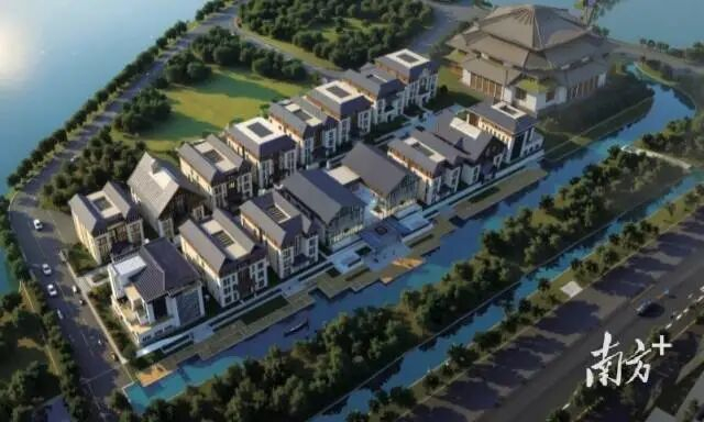 揭阳潮侨坊侨团会馆鸟瞰效果图。