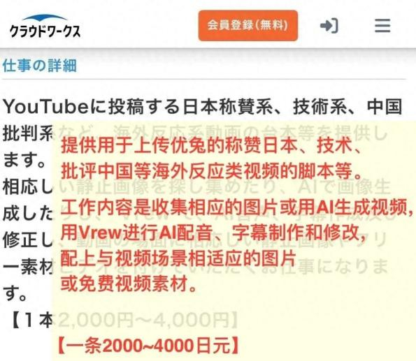 CrowdWorks网站招募信息截图。