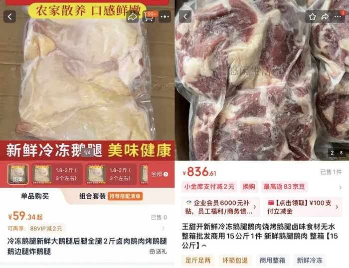 电商平台鹅腿的价格