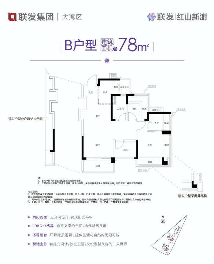 项目建面约78㎡户型图