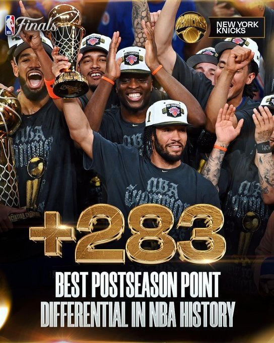 直播吧6月15日讯 NBA官方发布尼克斯今年季后赛净胜283分创历史新纪录的海报。