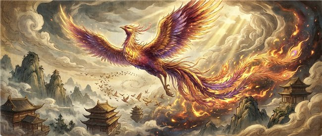 [图为LobsterAI生成的山海经“凤凰”插画]
